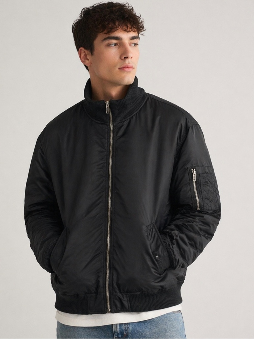 ABERCROMBIE & FITCH Bomber Zip Jacket Coat Black Men's Size L Utility Flight